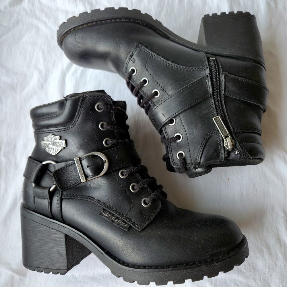 Harley Davidson Howell Women's 5'' Waterproof Leather Moto Boots Black Size 7.5 - Picture 4 of 10